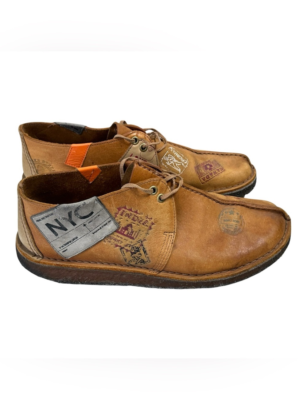 Clarks Originals Men Desert Travel Trek Tan Passport Stamp print size 11